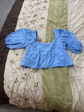 Abercrombie & Fitch Sky Blue Puff-Sleeve Peplum Top
